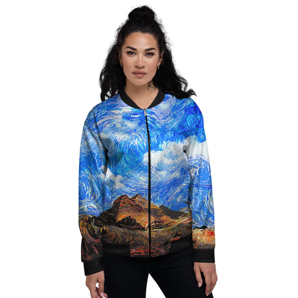 Starring Night Pyramids Print Women's Bomber Jacket-grizzshop