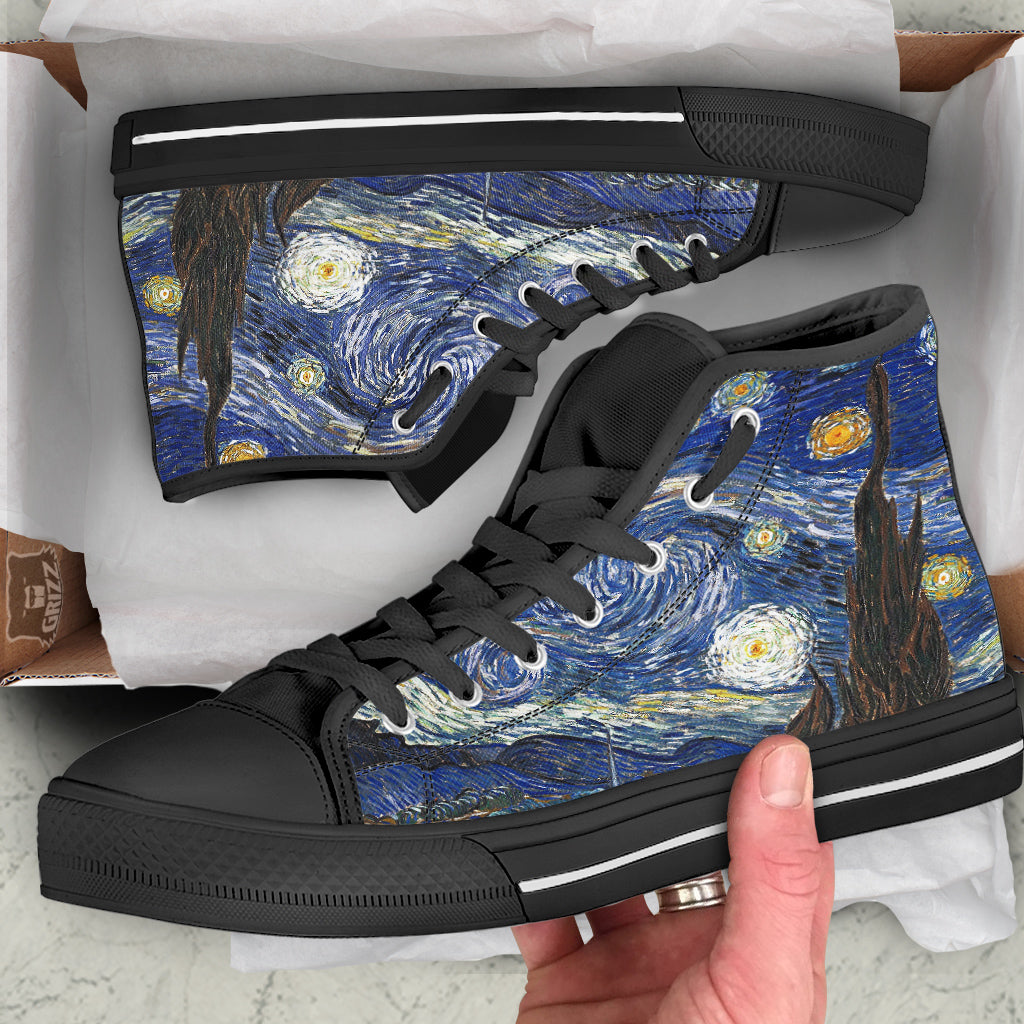 Starry Night Print Black High Top Shoes-grizzshop