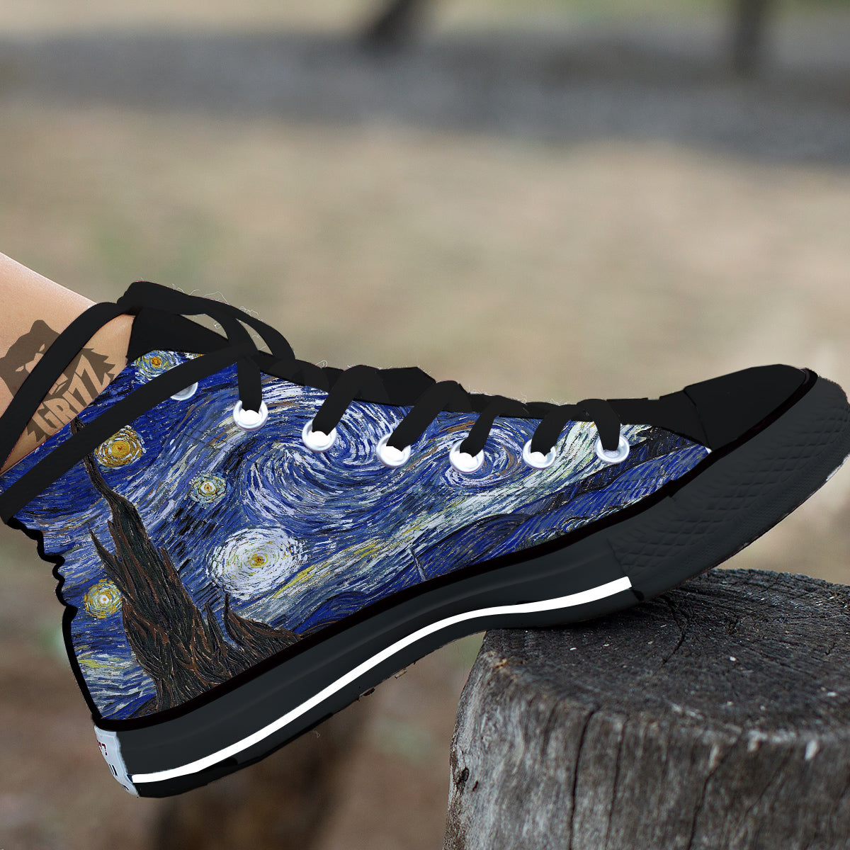 Starry Night Print Black High Top Shoes-grizzshop