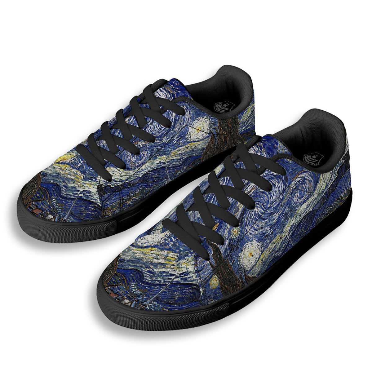 Starry Night Print Black Low Top Sneakers-grizzshop