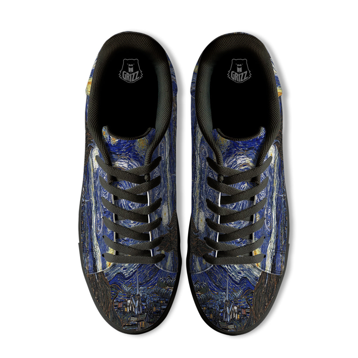 Starry Night Print Black Low Top Sneakers-grizzshop