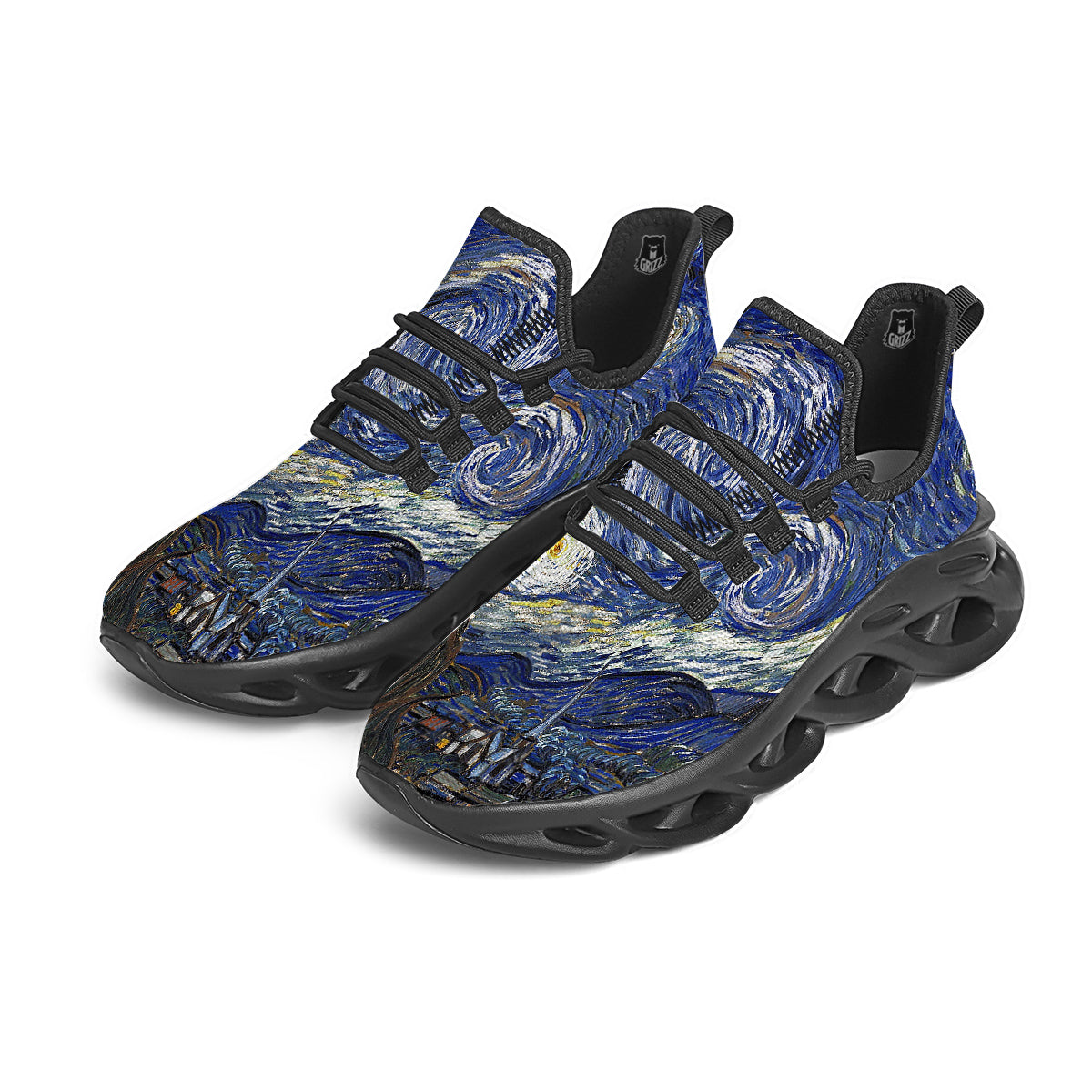 Starry Night Print Black Running Shoes-grizzshop