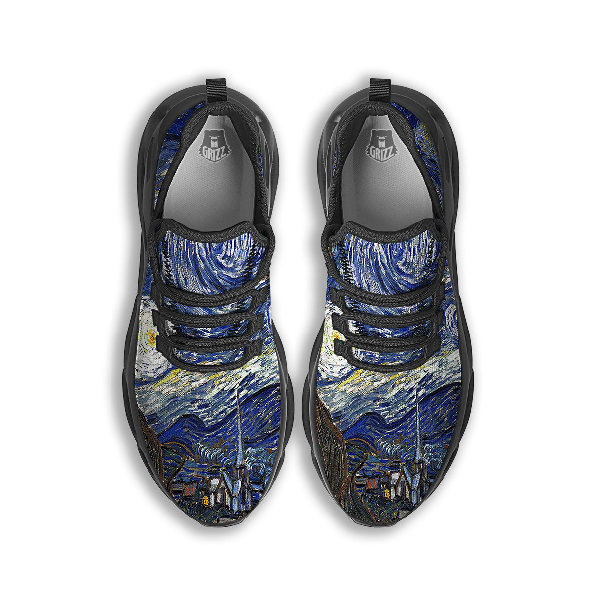 Starry Night Print Black Running Shoes-grizzshop