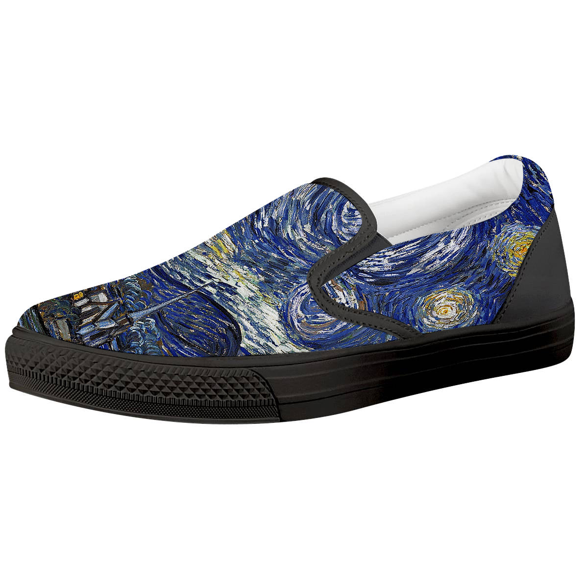 Starry Night Print Black Slip On Shoes-grizzshop