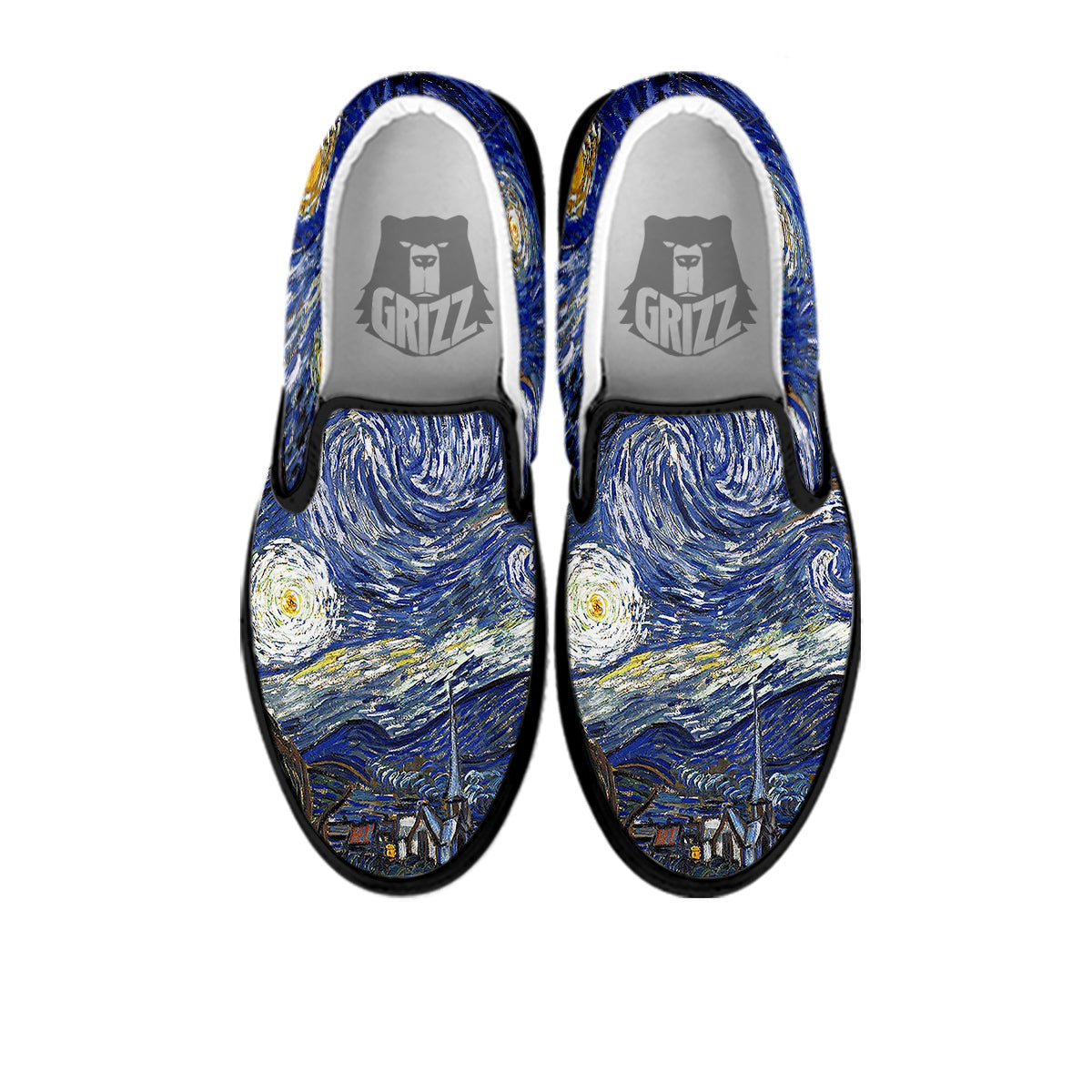 Starry Night Print Black Slip On Shoes-grizzshop