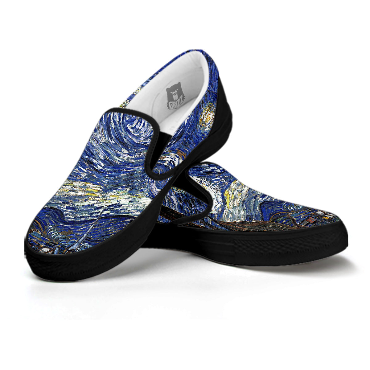 Starry Night Print Black Slip On Shoes-grizzshop