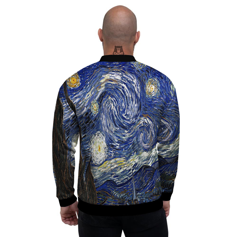 Starry Night Print Men's Bomber Jacket-grizzshop