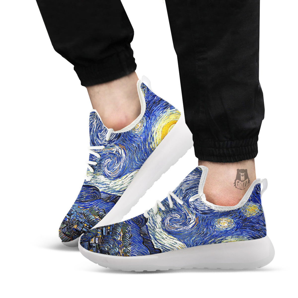 Starry Night Print White Athletic Shoes-grizzshop