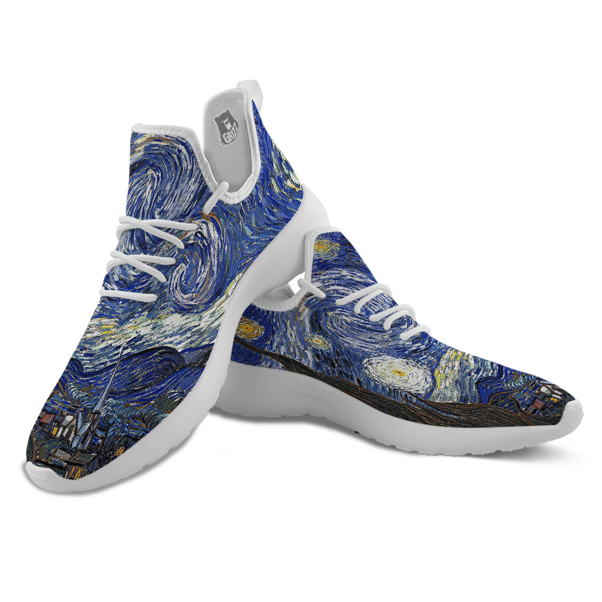 Starry Night Print White Athletic Shoes-grizzshop