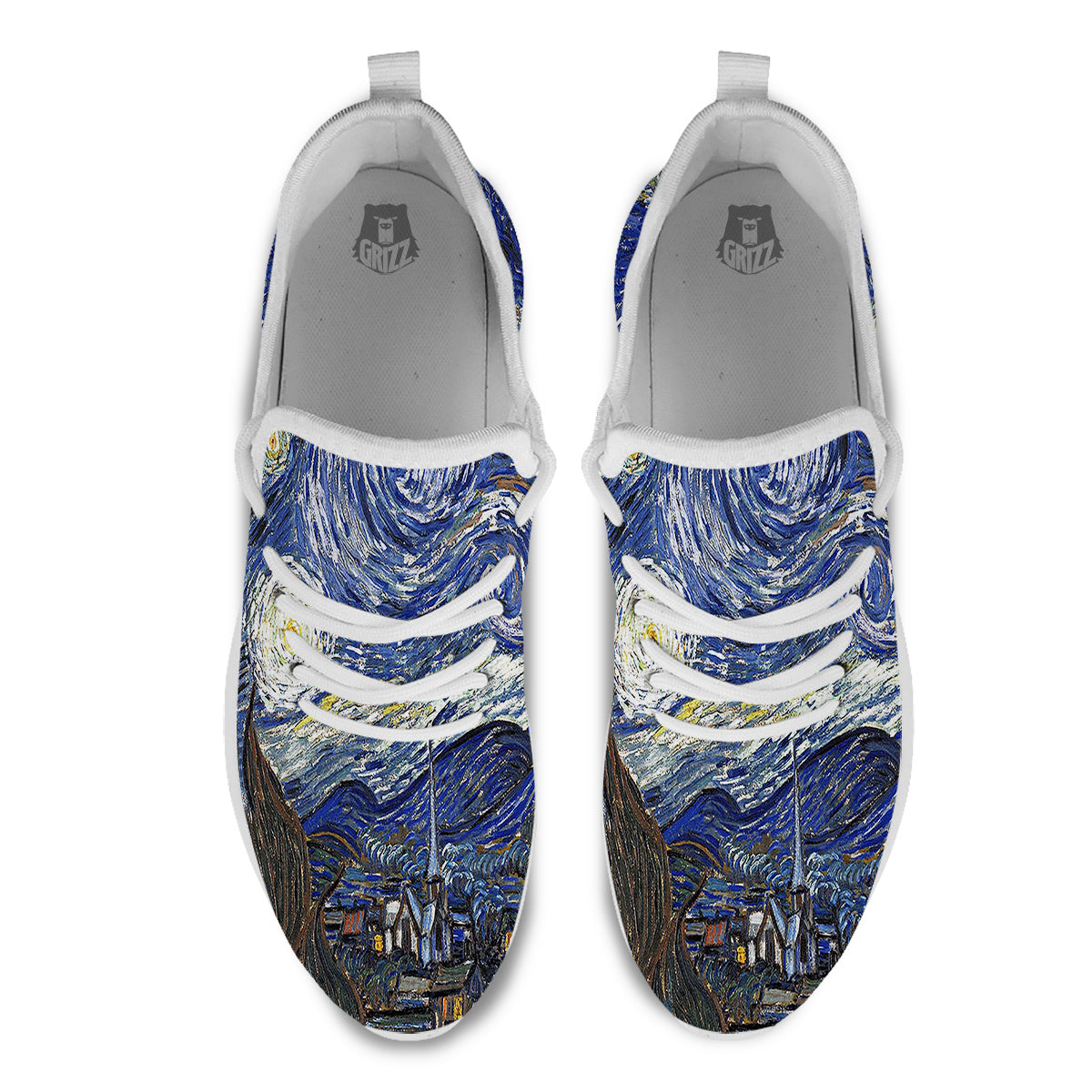Starry Night Print White Athletic Shoes-grizzshop