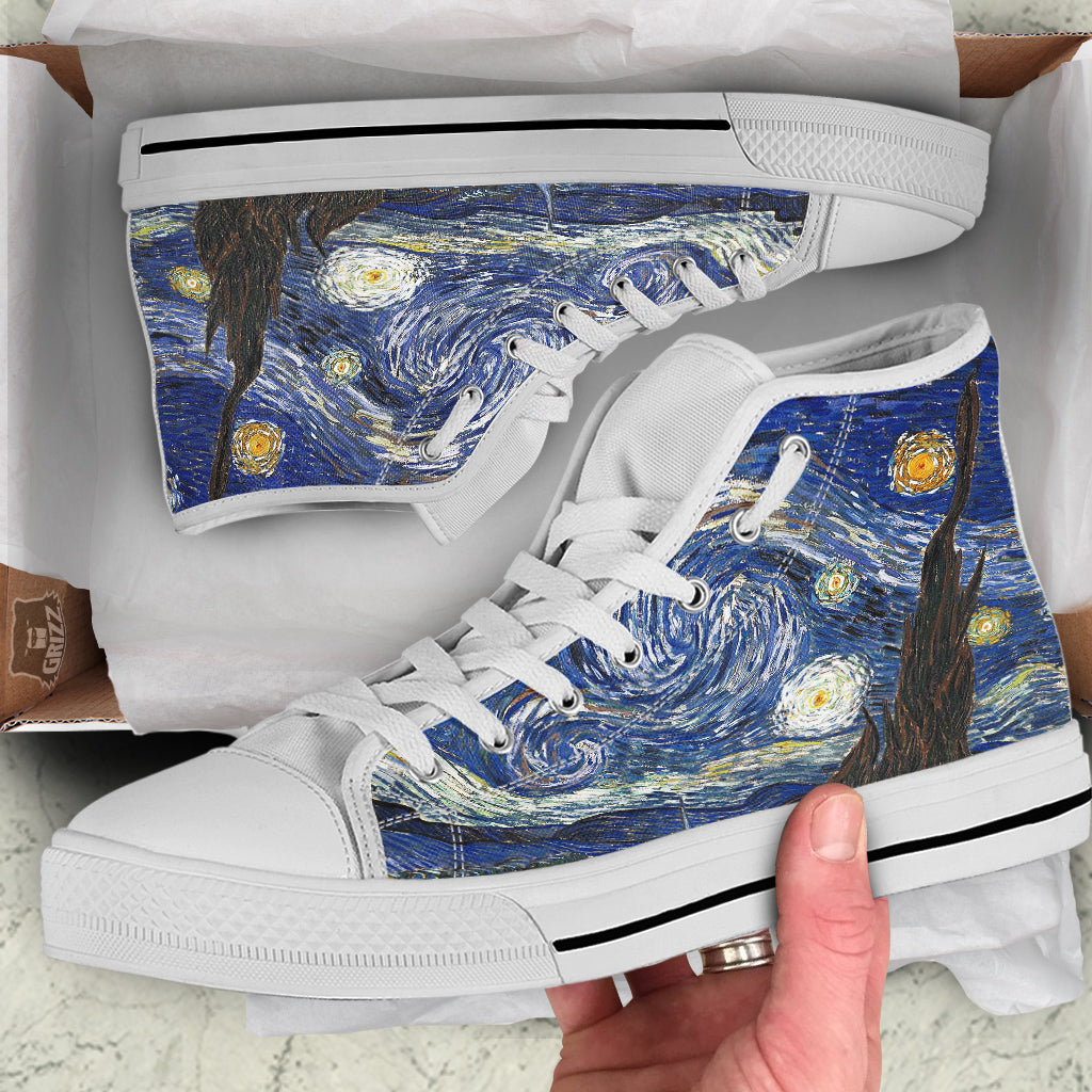 Starry Night Print White High Top Shoes-grizzshop