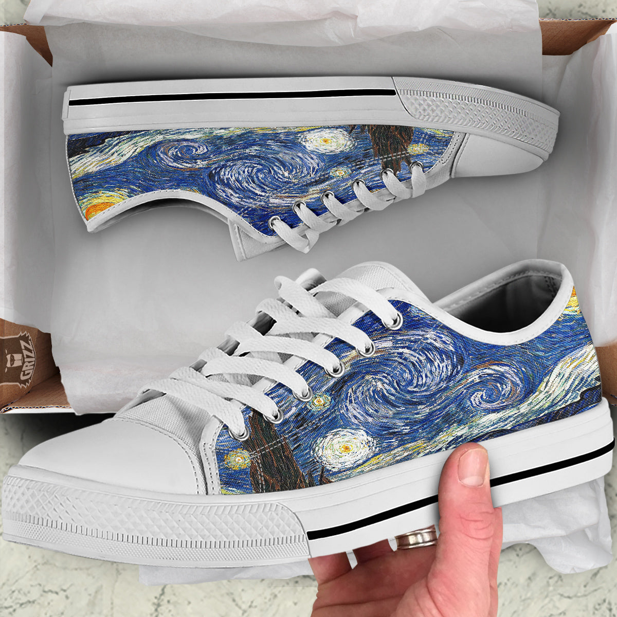 Starry Night Print White Low Top Shoes-grizzshop