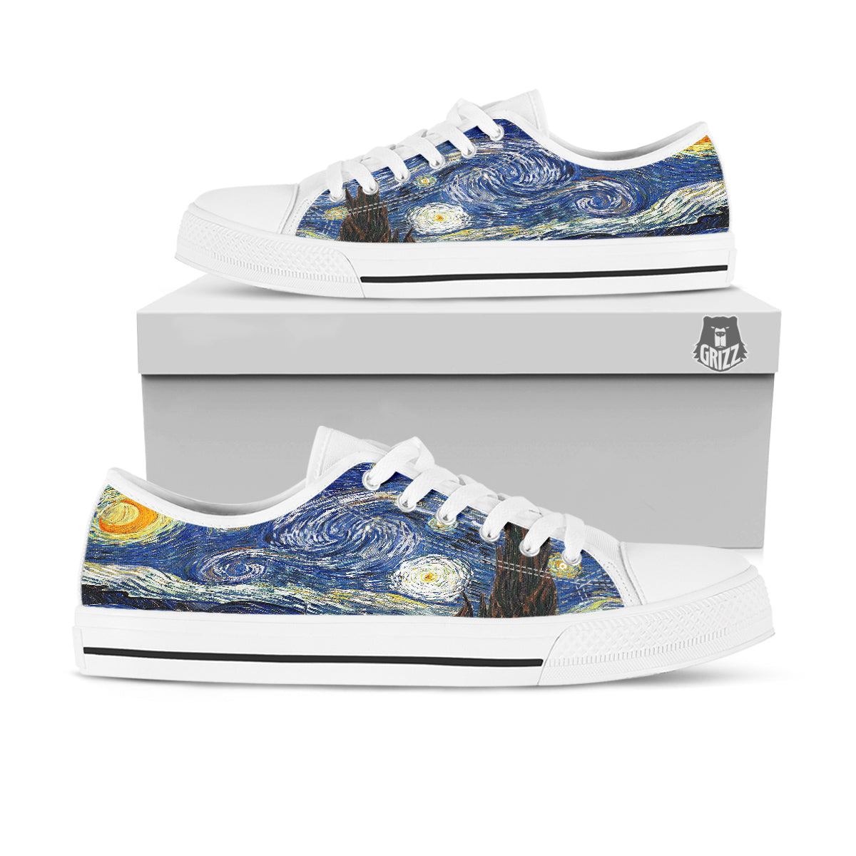 Starry Night Print White Low Top Shoes-grizzshop