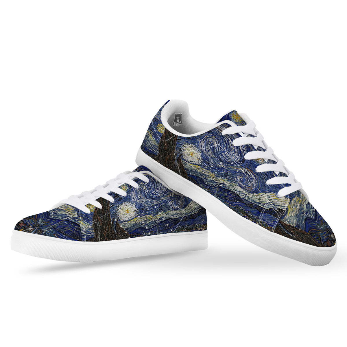 Starry Night Print White Low Top Sneakers-grizzshop
