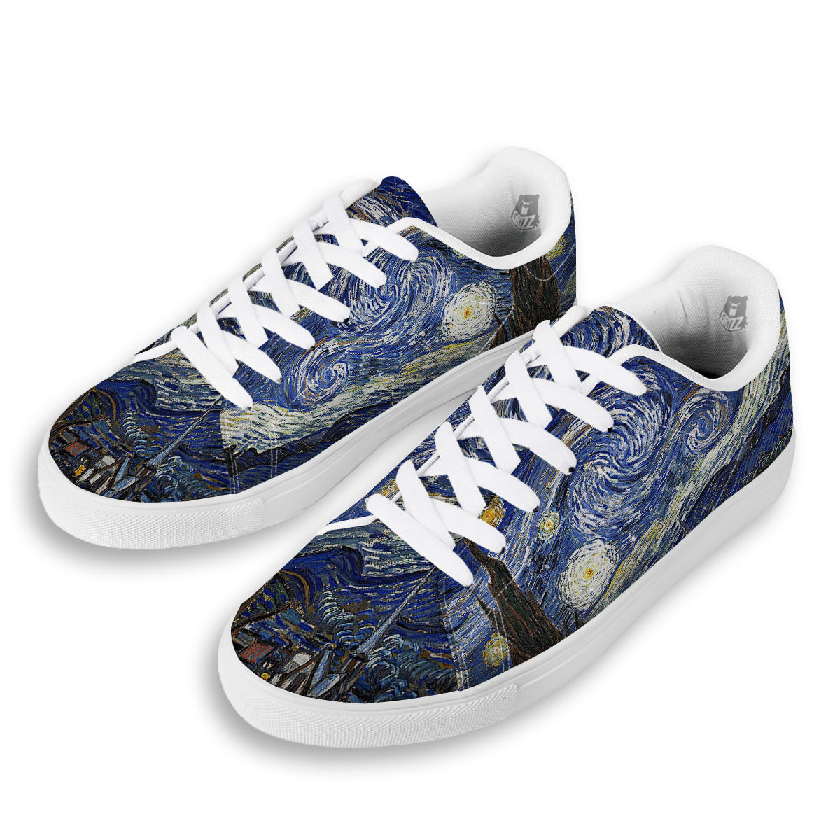 Starry Night Print White Low Top Sneakers-grizzshop
