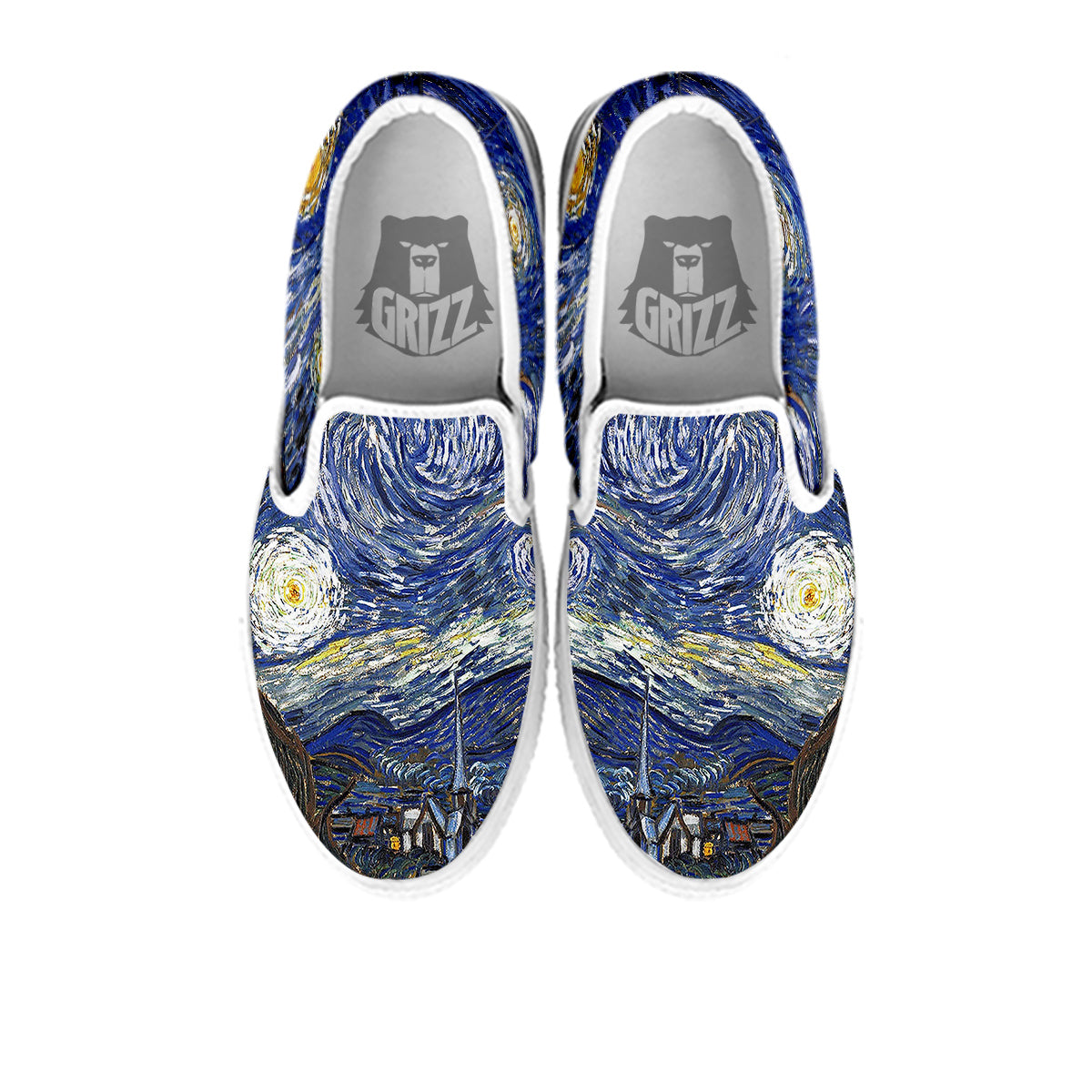 Starry Night Print White Slip On Shoes-grizzshop