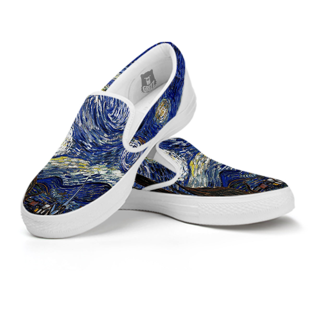 Starry Night Print White Slip On Shoes-grizzshop