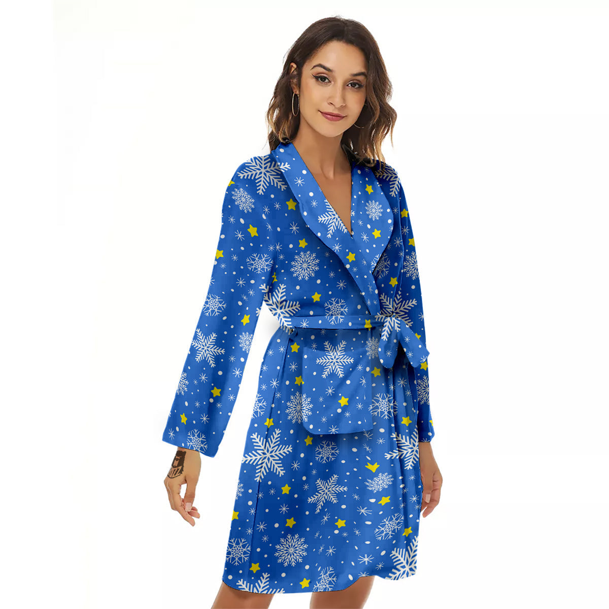 Stars And Christmas Snowflakes Print Women's Robe-grizzshop