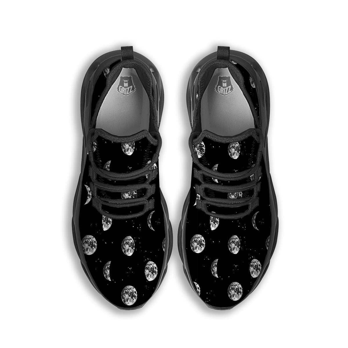 Stars And Moon Phase Print Pattern Black Running Shoes-grizzshop