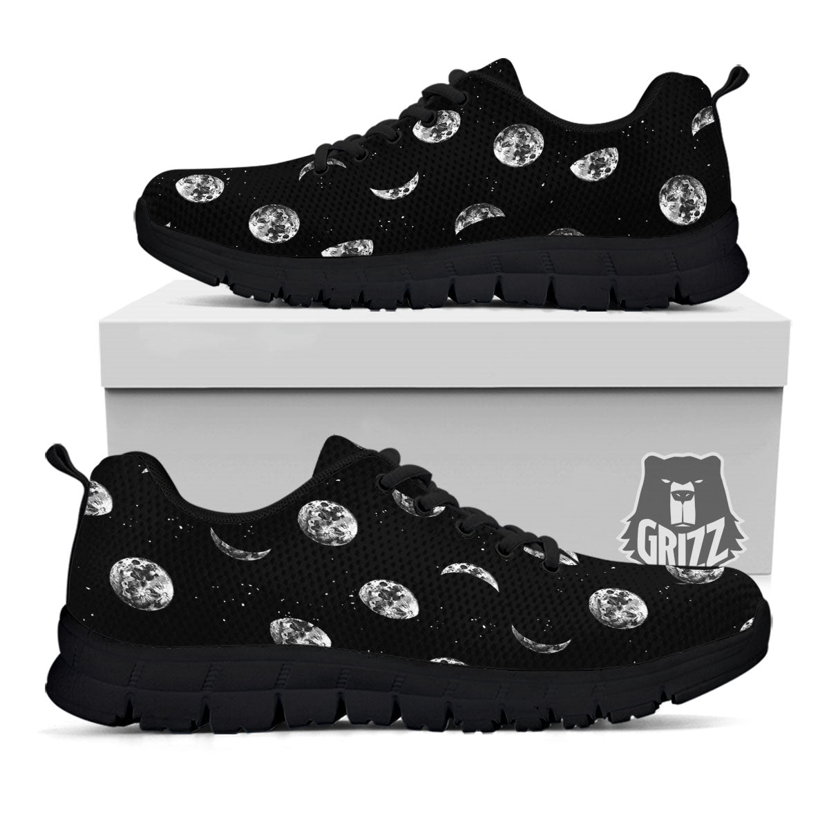 Stars And Moon Phase Print Pattern Black Sneaker-grizzshop