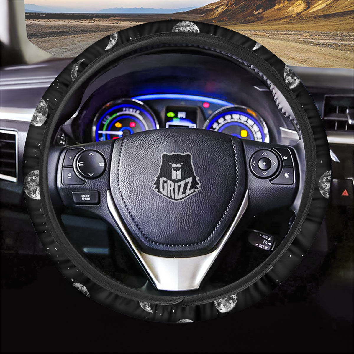 Stars And Moon Phase Print Pattern Car Steering Wheel Cover-grizzshop