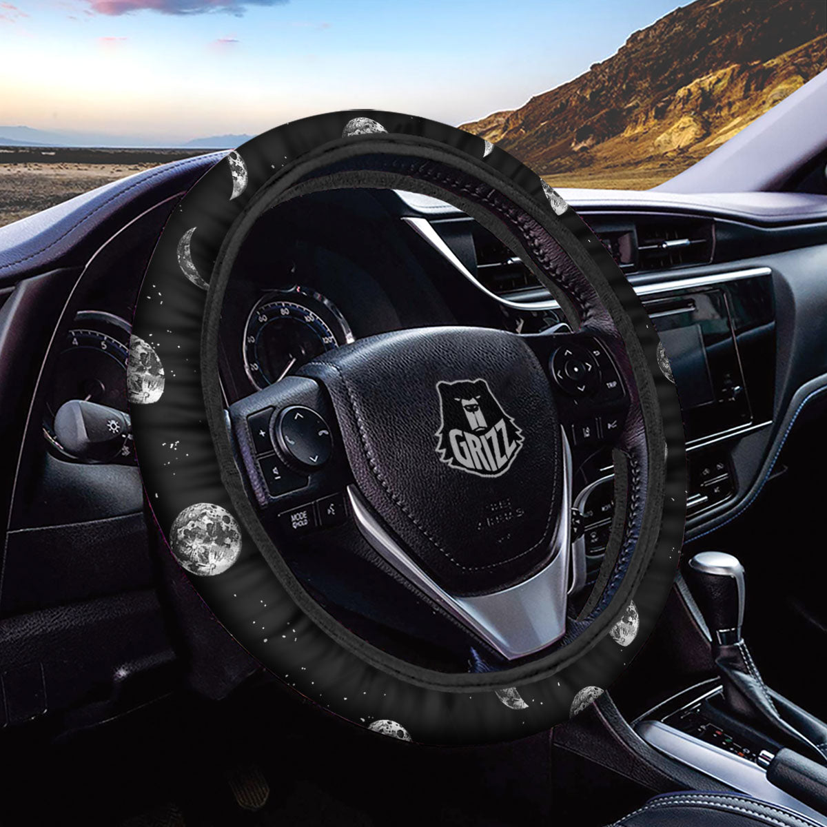 Stars And Moon Phase Print Pattern Car Steering Wheel Cover-grizzshop