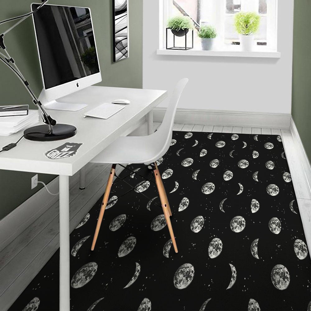 Stars And Moon Phase Print Pattern Floor Mat-grizzshop