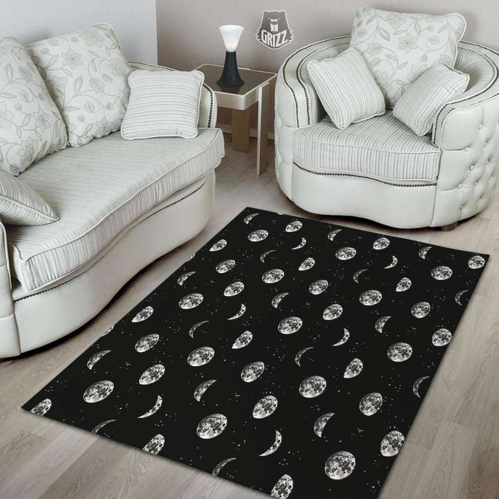Stars And Moon Phase Print Pattern Floor Mat-grizzshop