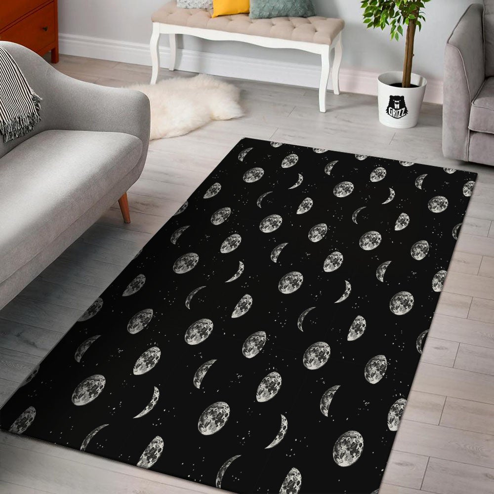 Stars And Moon Phase Print Pattern Floor Mat-grizzshop