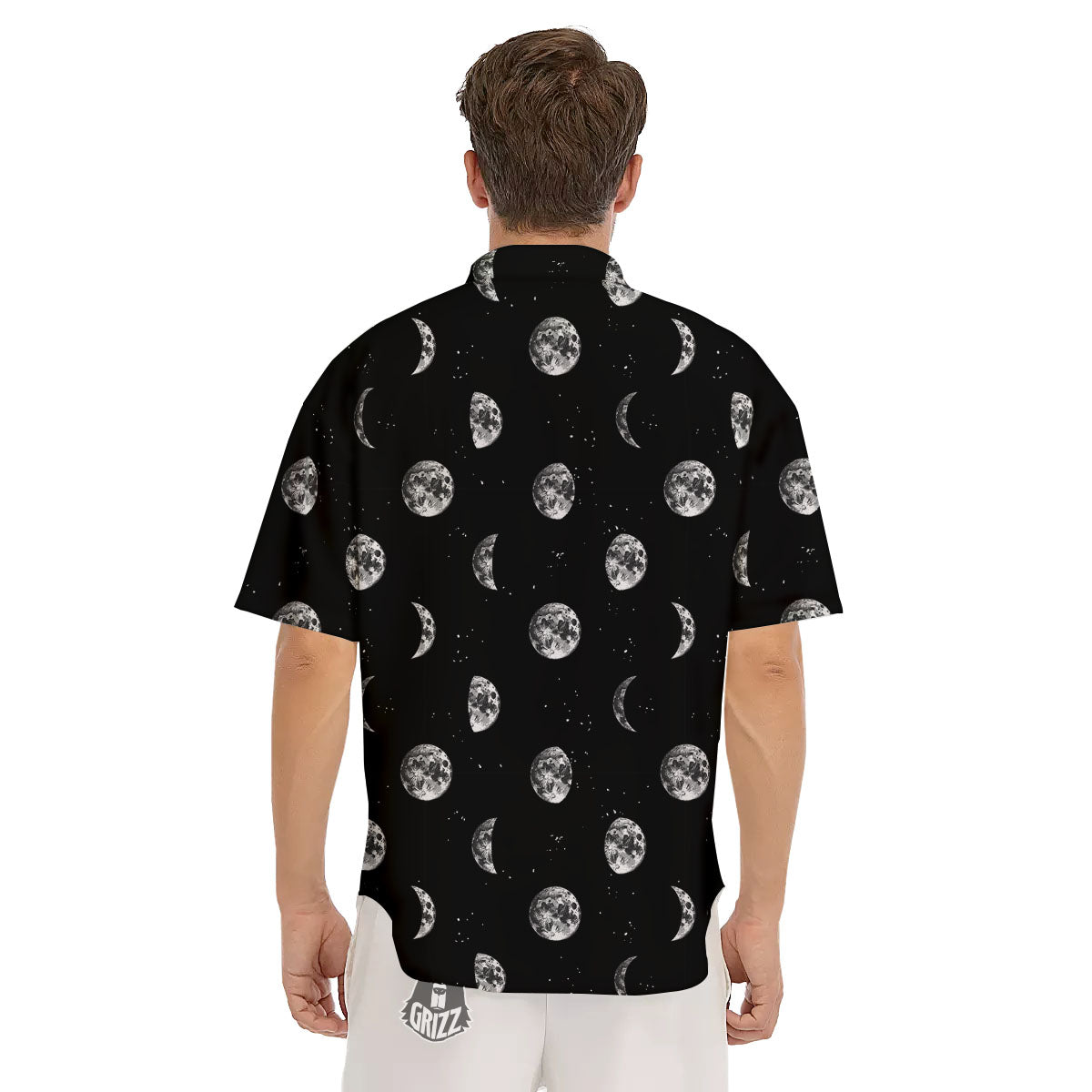 Stars And Moon Phase Print Pattern Men's Short Sleeve Shirts-grizzshop