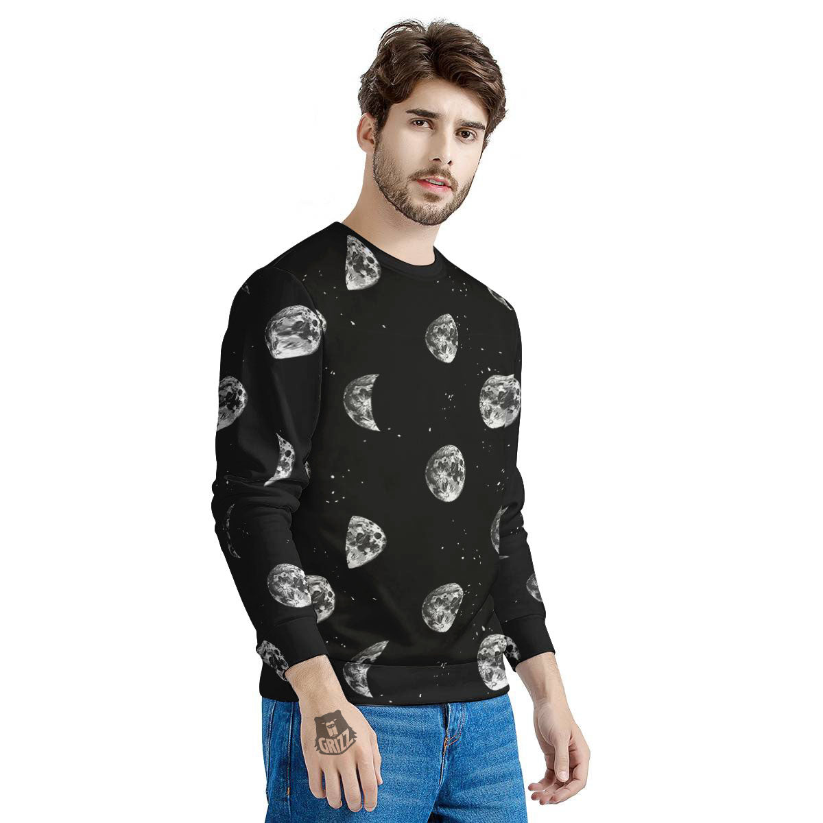 Stars And Moon Phase Print Pattern Men's Sweatshirt-grizzshop
