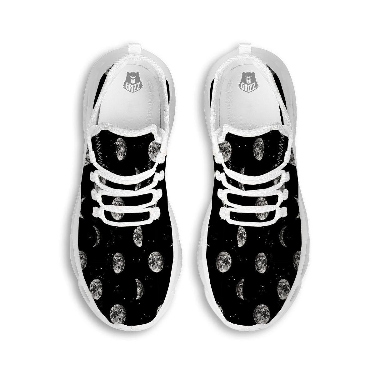 Stars And Moon Phase Print Pattern White Running Shoes-grizzshop
