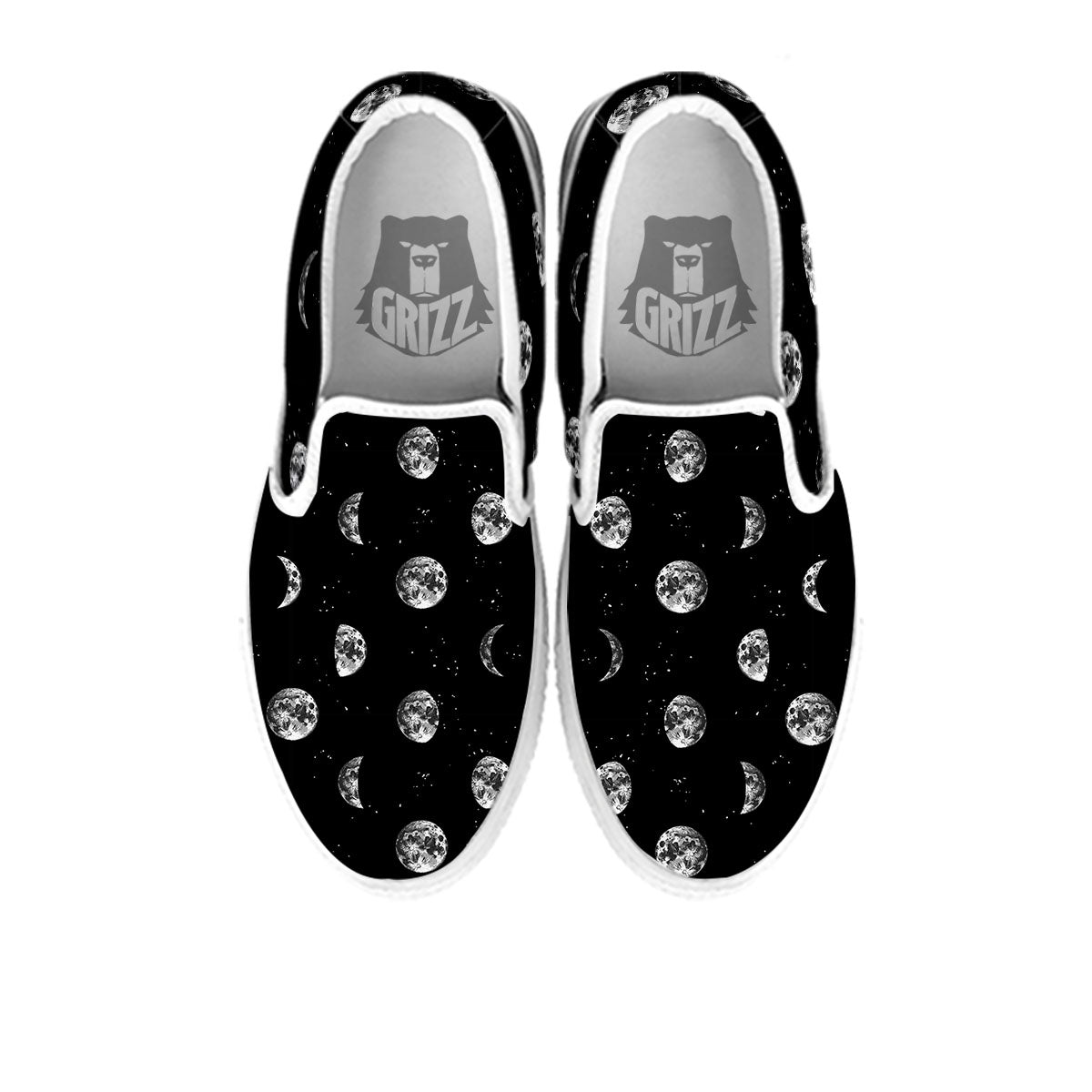 Stars And Moon Phase Print Pattern White Slip On Shoes-grizzshop
