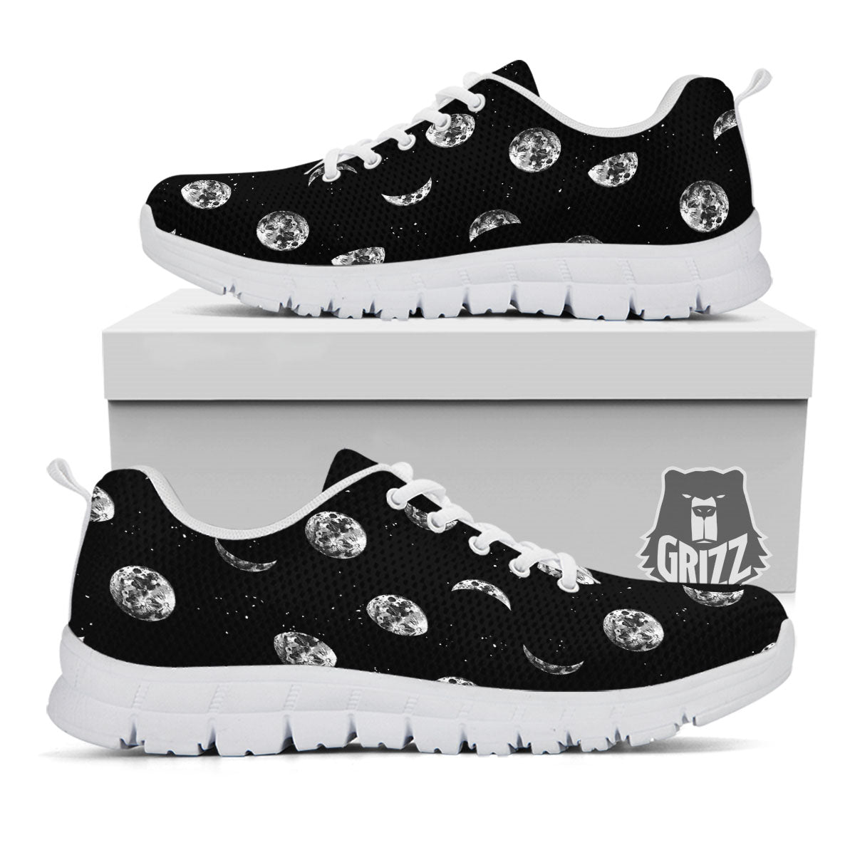 Stars And Moon Phase Print Pattern White Sneaker-grizzshop