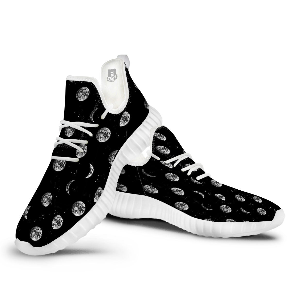 Stars And Moon Phase Print Pattern White Walking Shoes-grizzshop