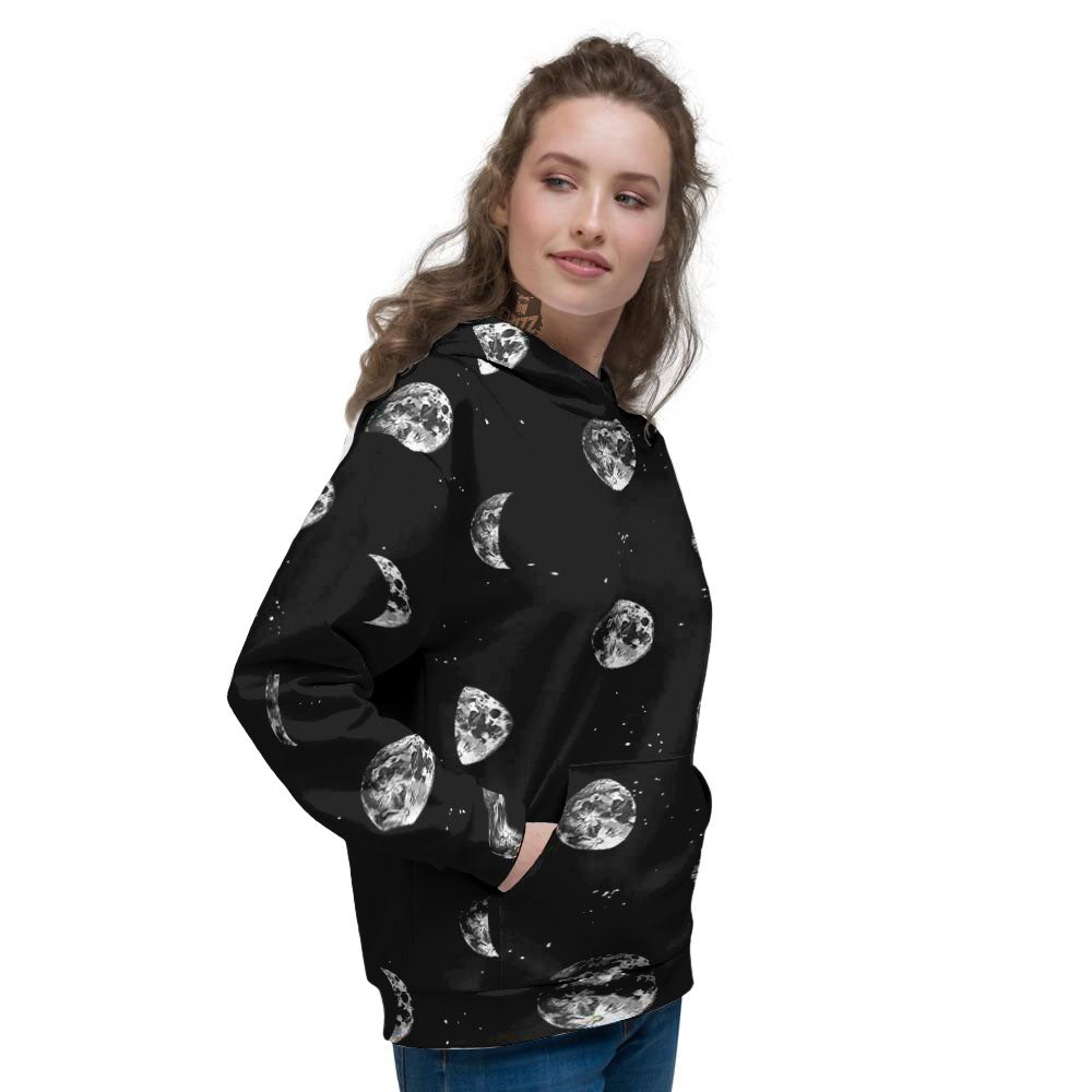 Stars And Moon Phase Print Pattern Women's Hoodie-grizzshop