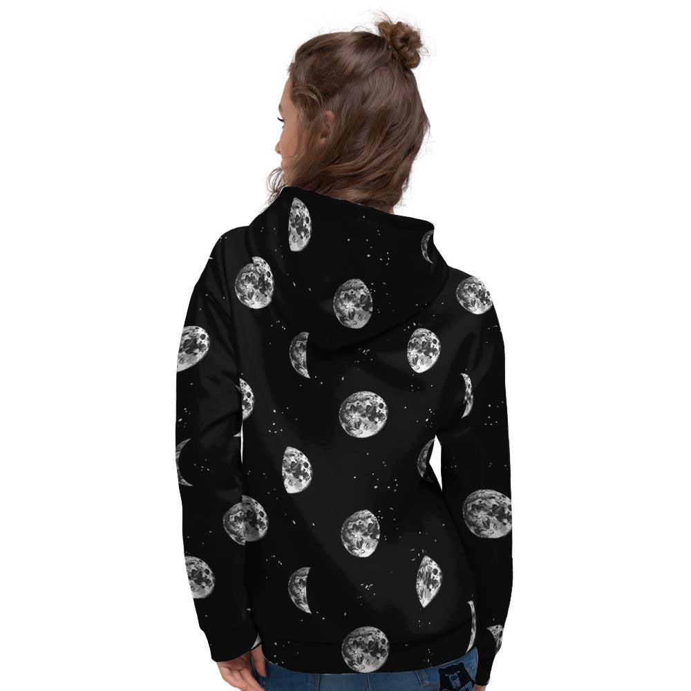 Stars And Moon Phase Print Pattern Women's Hoodie-grizzshop