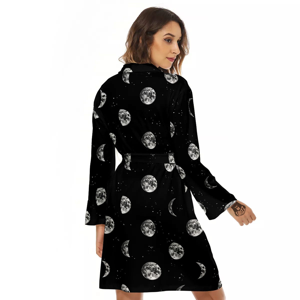 Stars And Moon Phase Print Pattern Women's Robe-grizzshop