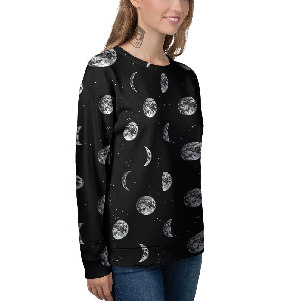 Stars And Moon Phase Print Pattern Women's Sweatshirt-grizzshop