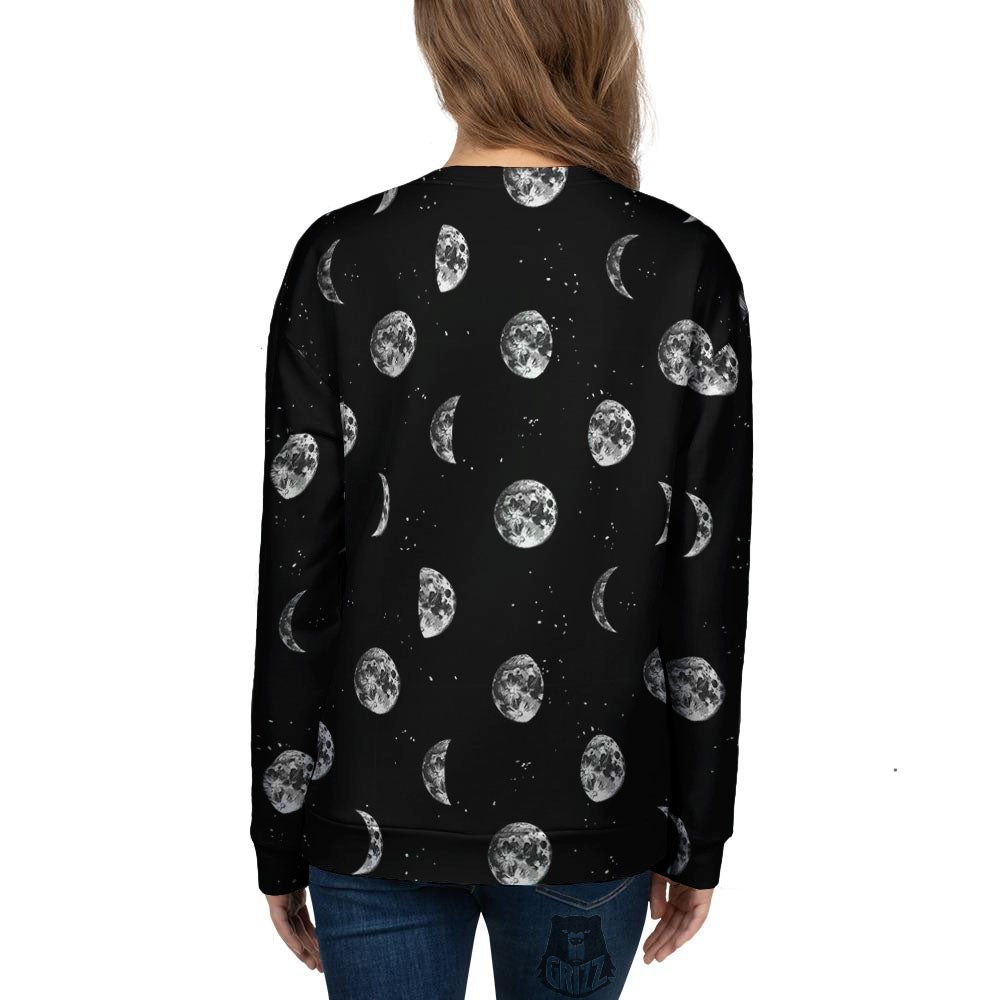 Stars And Moon Phase Print Pattern Women's Sweatshirt-grizzshop