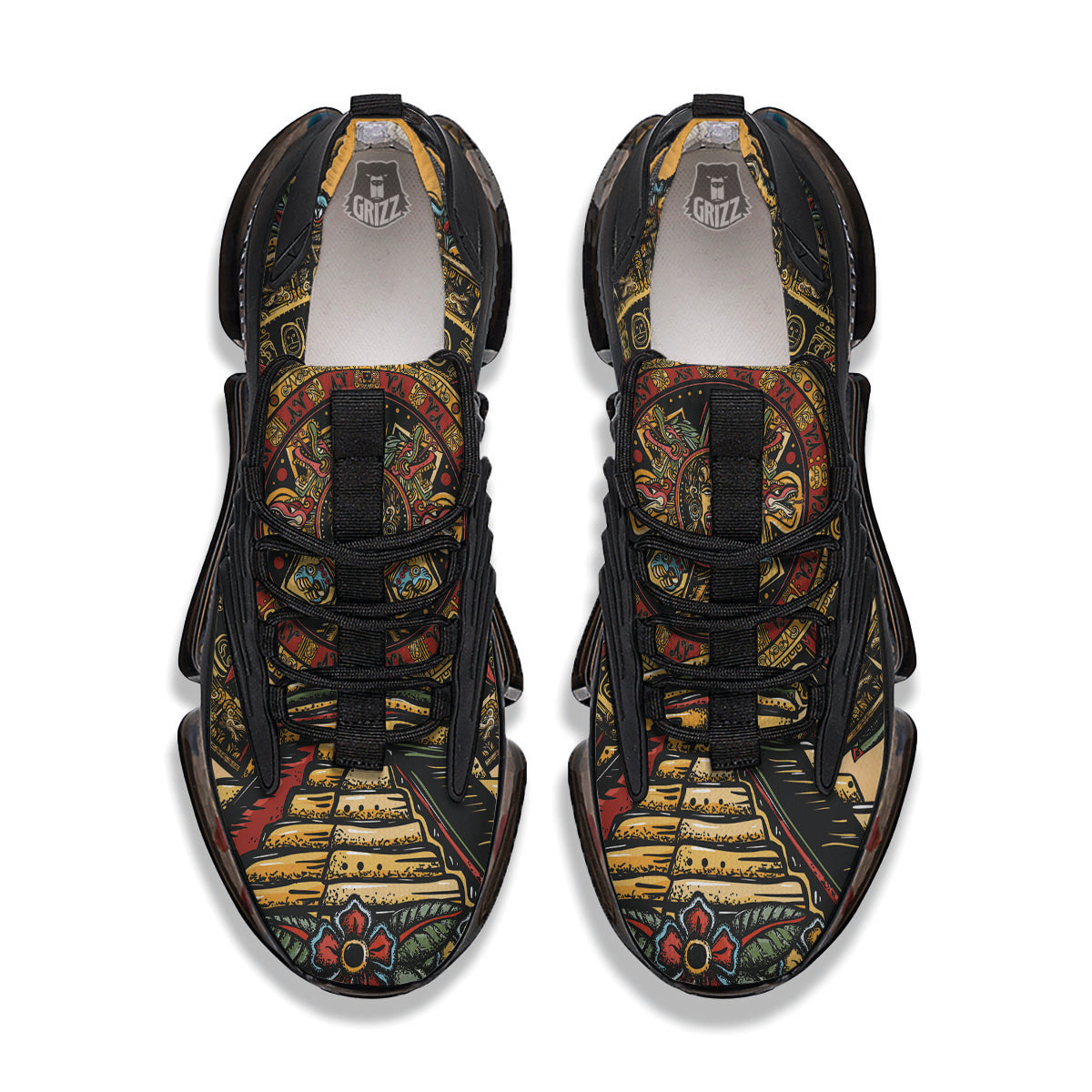 Statue Ancient Mayan Print Black Gym Shoes-grizzshop