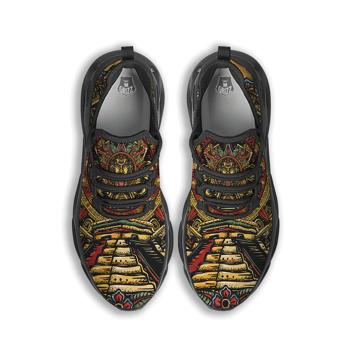 Statue Ancient Mayan Print Black Running Shoes-grizzshop