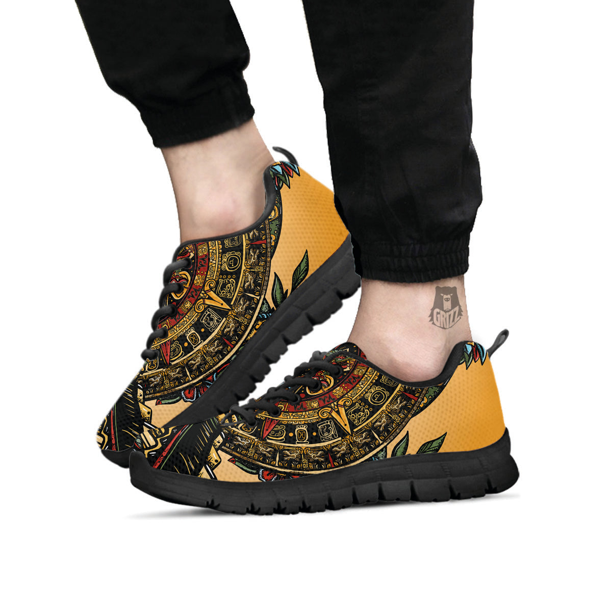 Statue Ancient Mayan Print Black Sneaker-grizzshop
