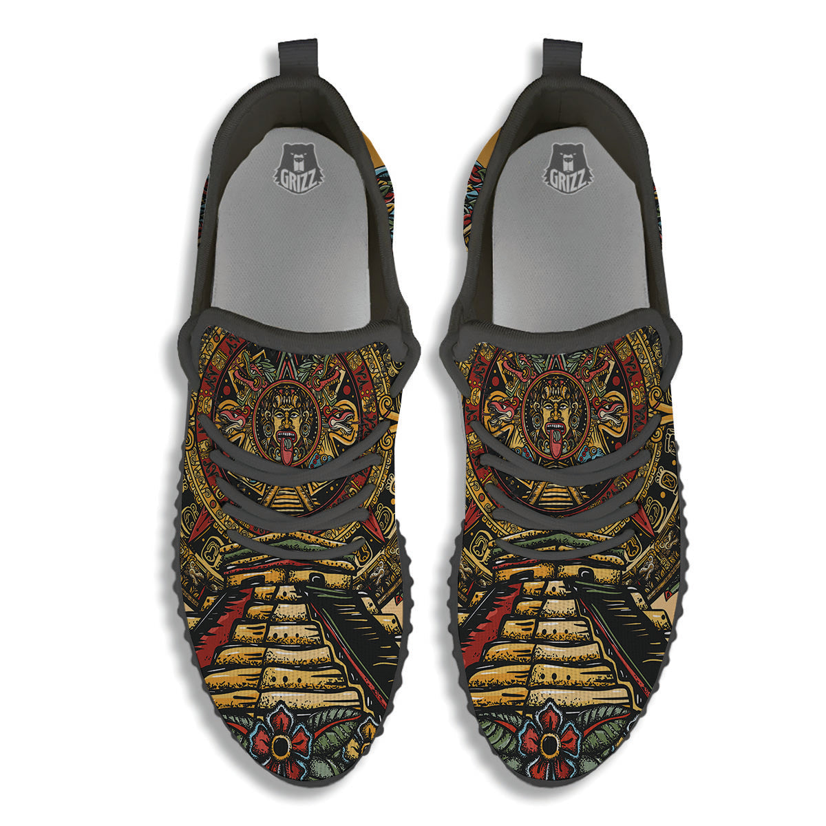 Statue Ancient Mayan Print Black Walking Shoes-grizzshop