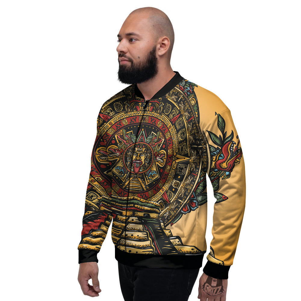 Statue Ancient Mayan Print Men's Bomber Jacket-grizzshop