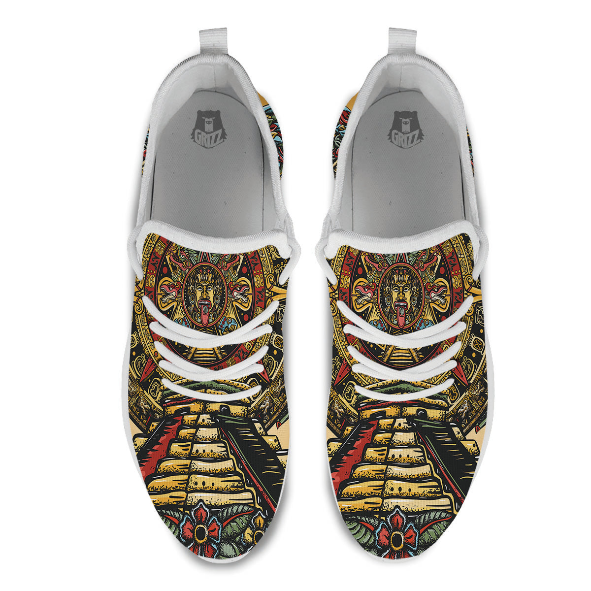 Statue Ancient Mayan Print White Athletic Shoes-grizzshop