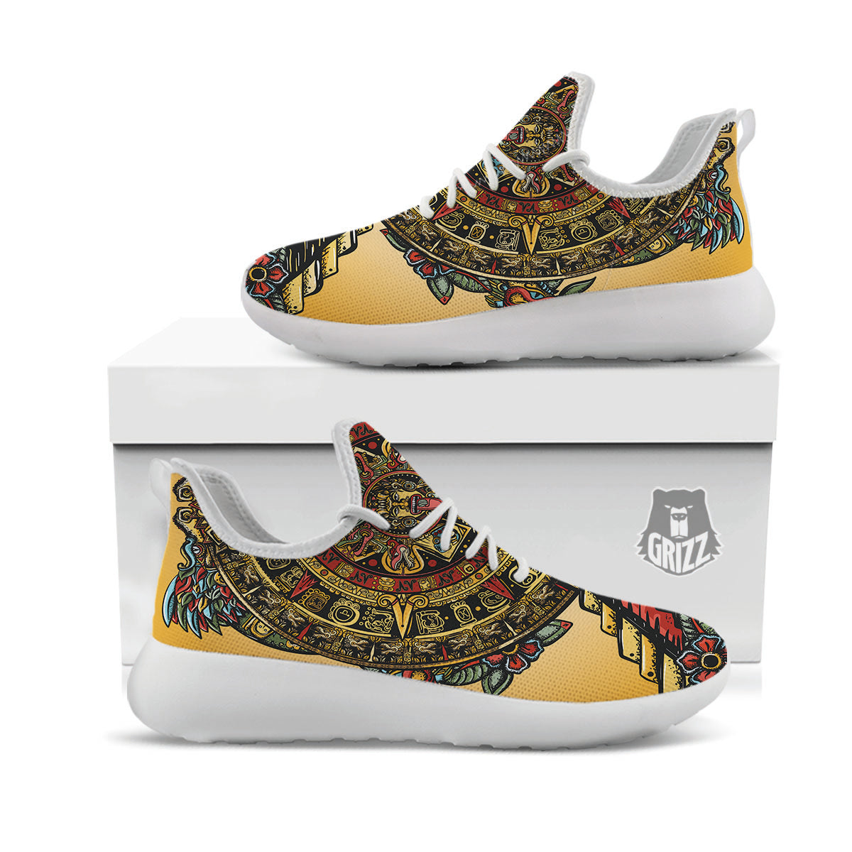 Statue Ancient Mayan Print White Athletic Shoes-grizzshop