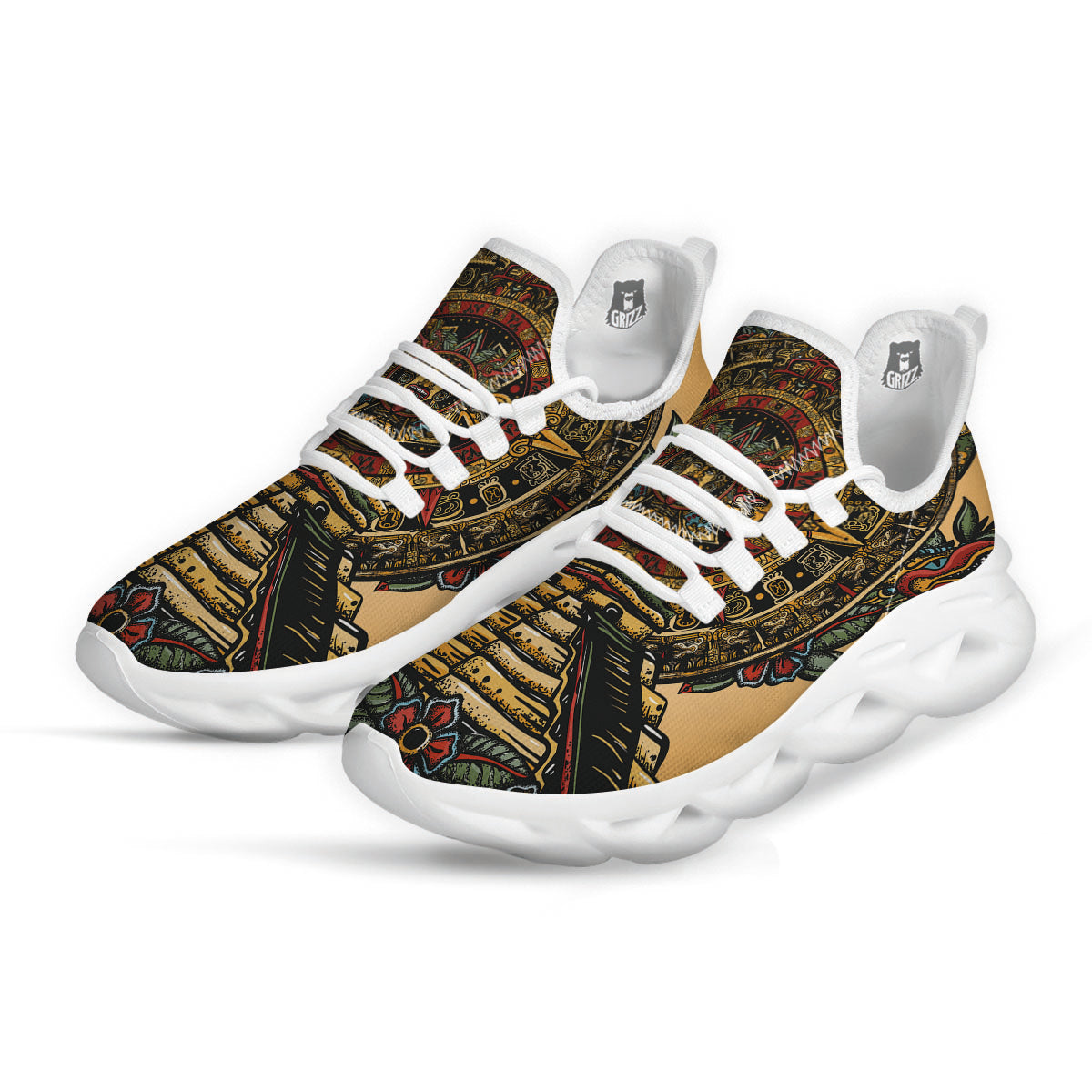 Statue Ancient Mayan Print White Running Shoes-grizzshop