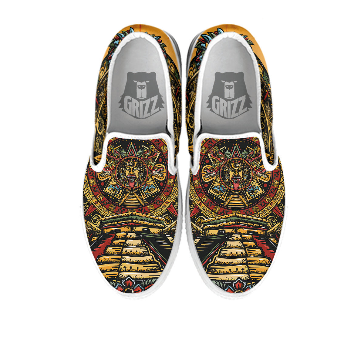 Statue Ancient Mayan Print White Slip On Shoes-grizzshop