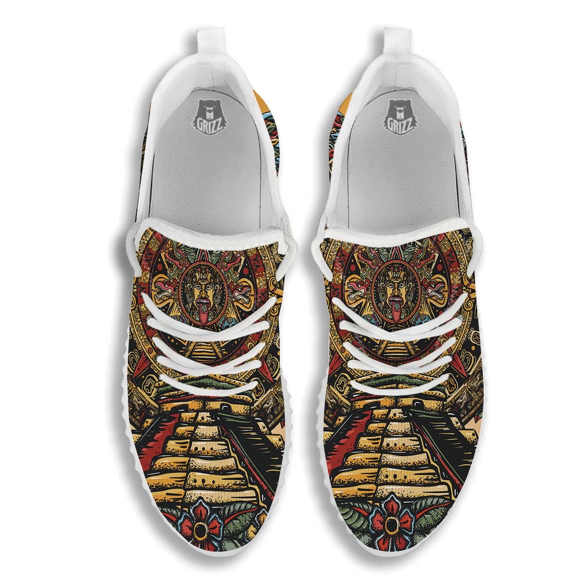 Statue Ancient Mayan Print White Walking Shoes-grizzshop